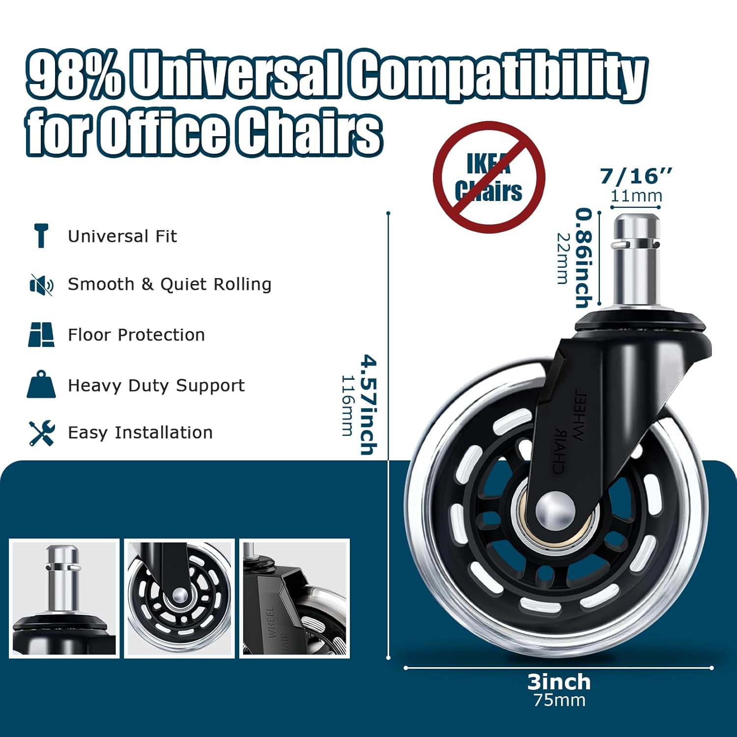 3 Inch Office Chair Wheels Set - Office Furniture Solutions 评论和价格