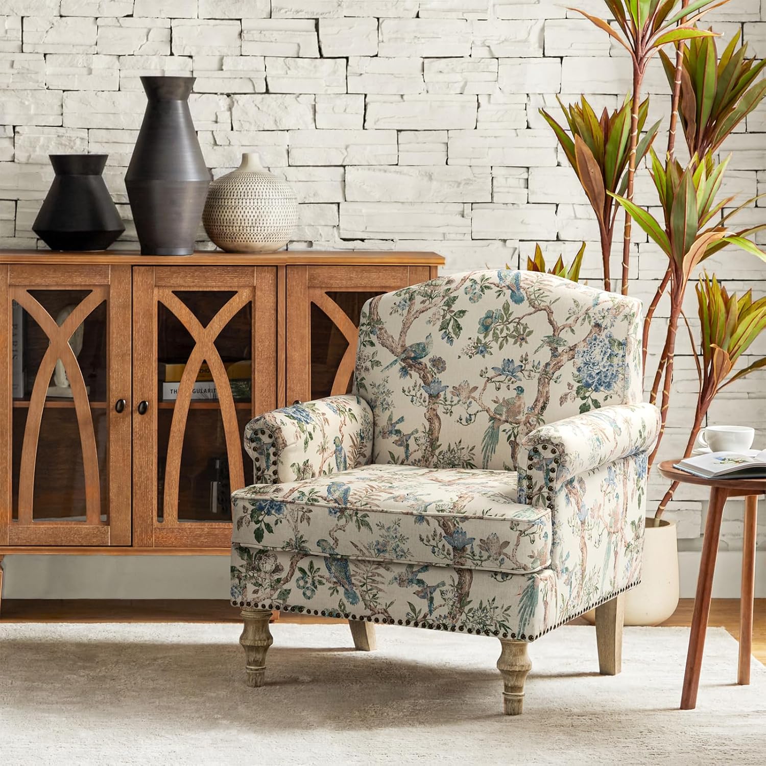 #Floral Upholstered Armchair R - Office Furniture For Sale 评论和价格