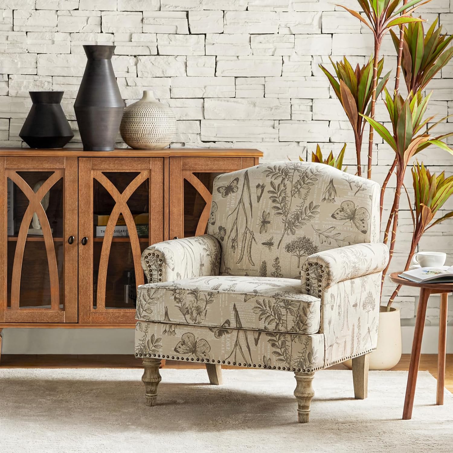 #Floral Upholstered Armchair R - Office Furniture For Sale 评论和价格