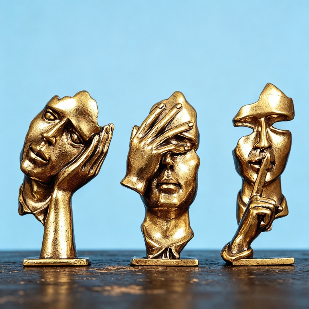 Set of 3 Brass Abstract Face S - Office Furniture Solutions 评论和价格