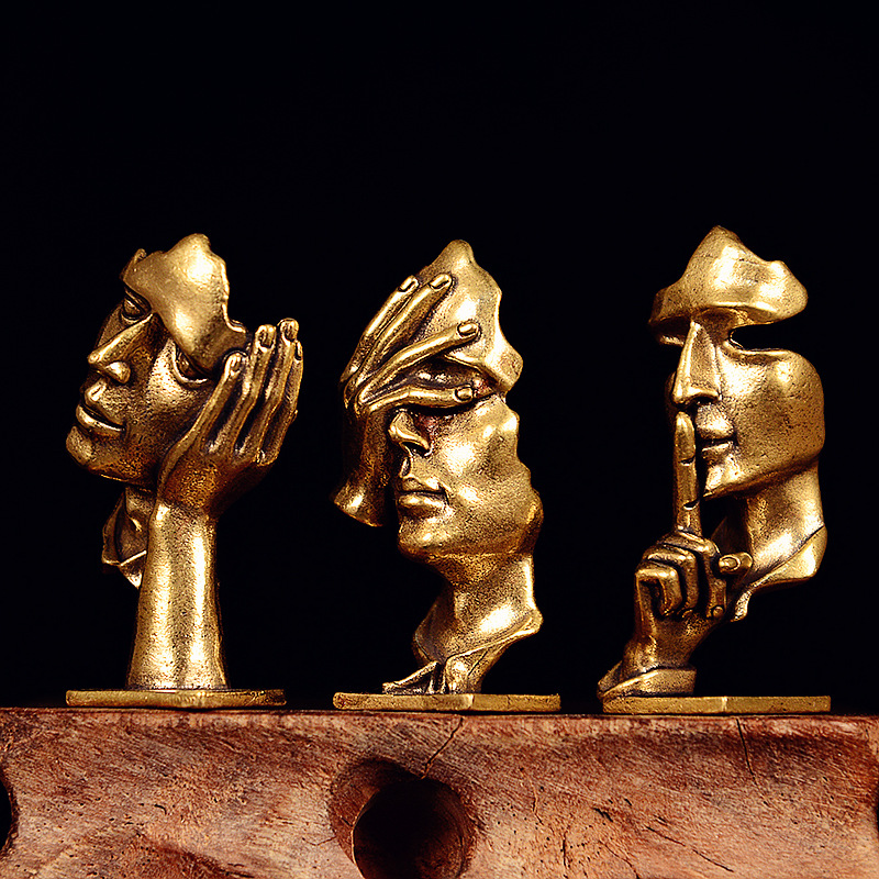 Set of 3 Brass Abstract Face S - Office Furniture Solutions 评论和价格